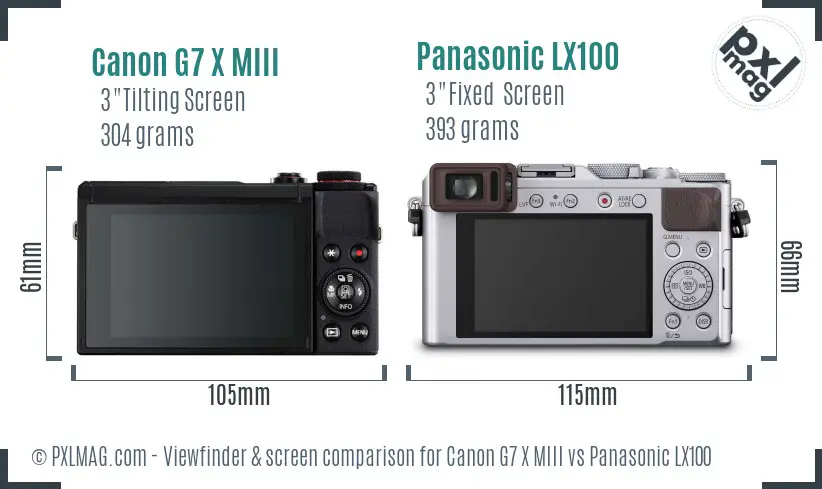 Canon G7 X MIII vs Panasonic LX100 Screen and Viewfinder comparison