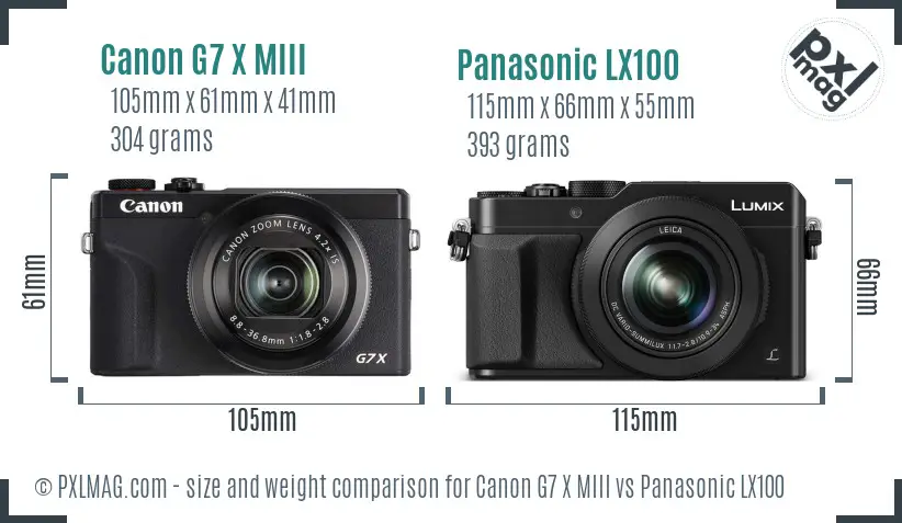 Canon G7 X MIII vs Panasonic LX100 size comparison