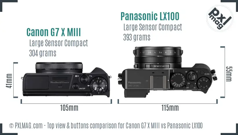 Canon G7 X MIII vs Panasonic LX100 top view buttons comparison