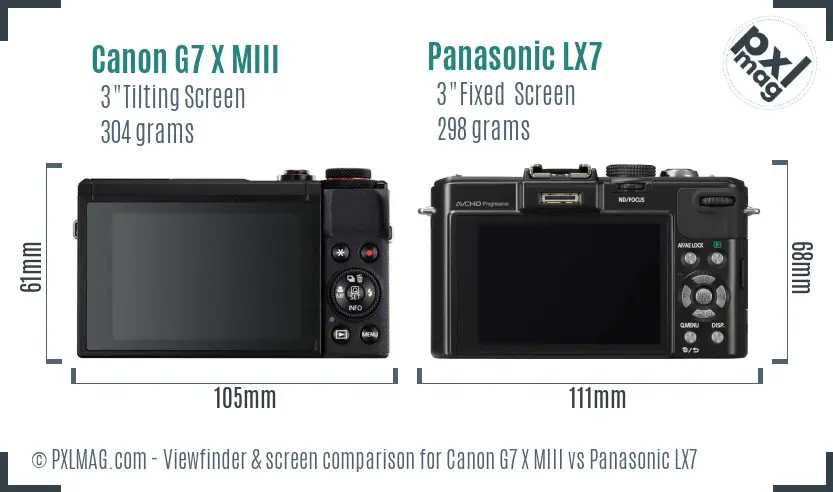 Canon G7 X MIII vs Panasonic LX7 Screen and Viewfinder comparison Canon G7 X MIII vs Panasonic LX7 Screen and Viewfinder comparison