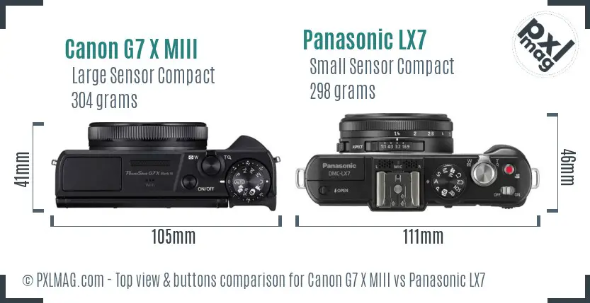 Canon G7 X MIII vs Panasonic LX7 top view buttons comparison Canon G7 X MIII vs Panasonic LX7 top view buttons comparison