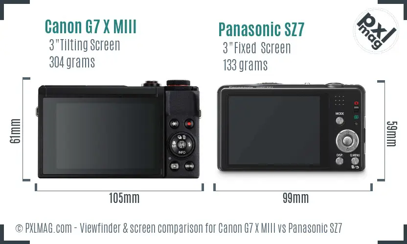 Canon G7 X MIII vs Panasonic SZ7 Screen and Viewfinder comparison