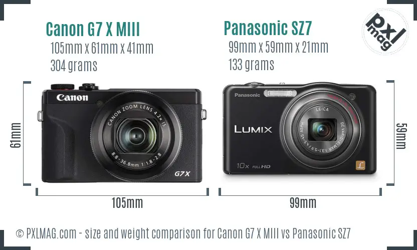 Canon G7 X MIII vs Panasonic SZ7 size comparison