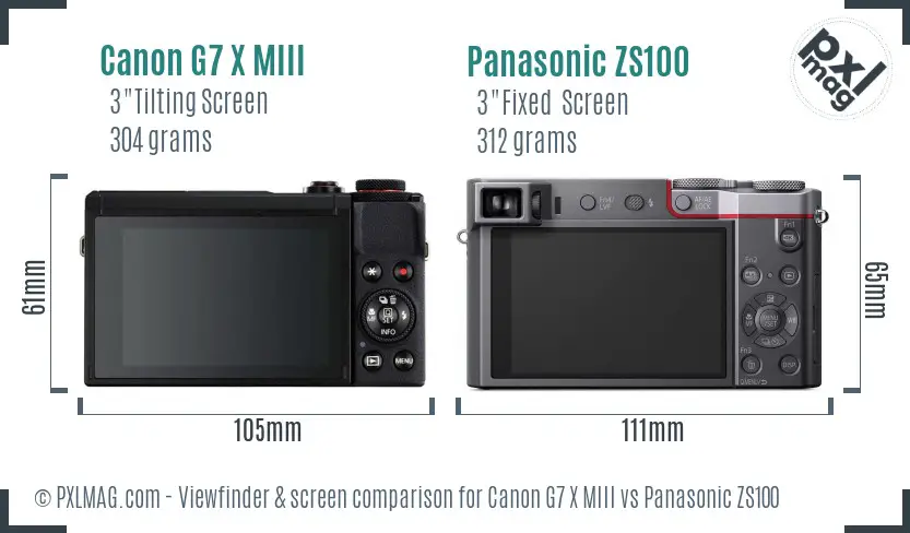 Canon G7 X MIII vs Panasonic ZS100 Screen and Viewfinder comparison