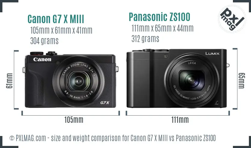 Canon G7 X MIII vs Panasonic ZS100 size comparison