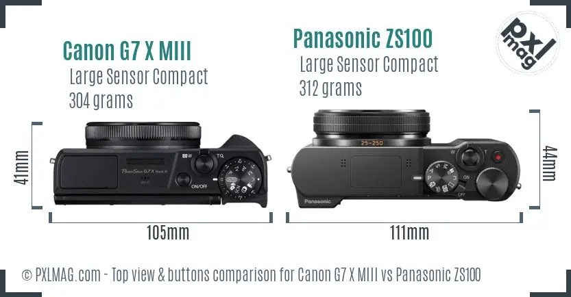 Canon G7 X MIII vs Panasonic ZS100 top view buttons comparison