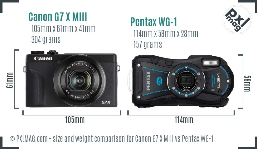 Canon G7 X MIII vs Pentax WG-1 size comparison