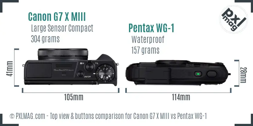 Canon G7 X MIII vs Pentax WG-1 top view buttons comparison
