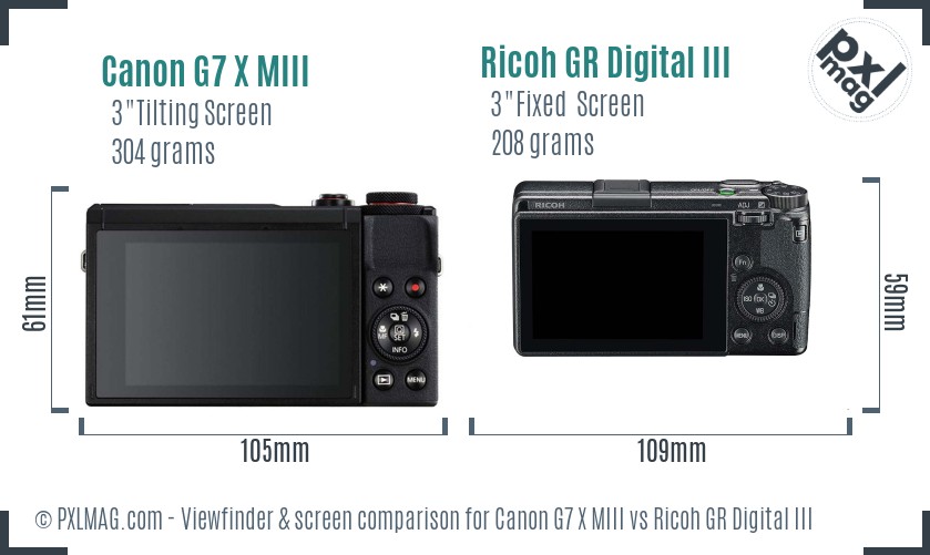 Canon G7 X MIII vs Ricoh GR Digital III Screen and Viewfinder comparison