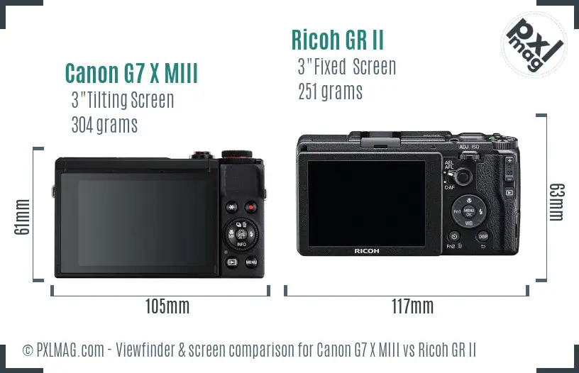Canon G7 X MIII vs Ricoh GR II Screen and Viewfinder comparison