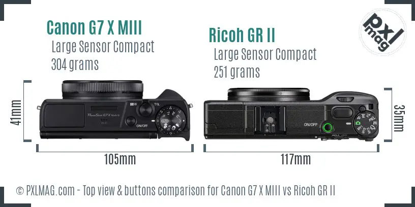 Canon G7 X MIII vs Ricoh GR II top view buttons comparison