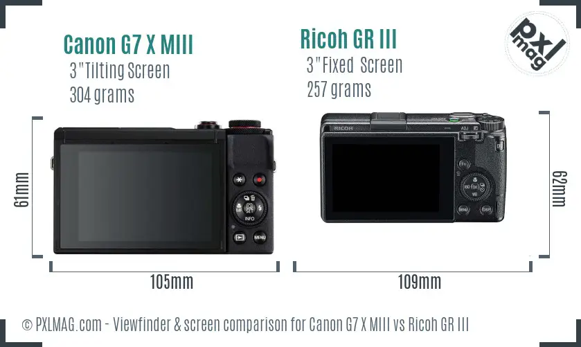 Canon G7 X MIII vs Ricoh GR III Screen and Viewfinder comparison
