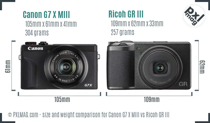 Canon G7 X MIII vs Ricoh GR III size comparison