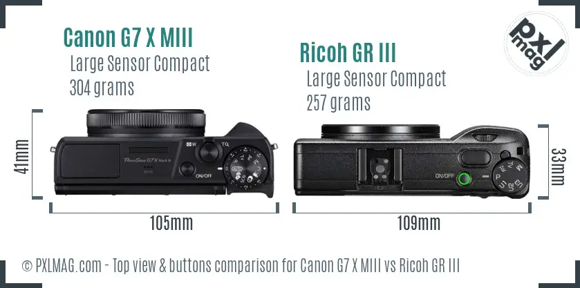 Canon G7 X MIII vs Ricoh GR III top view buttons comparison