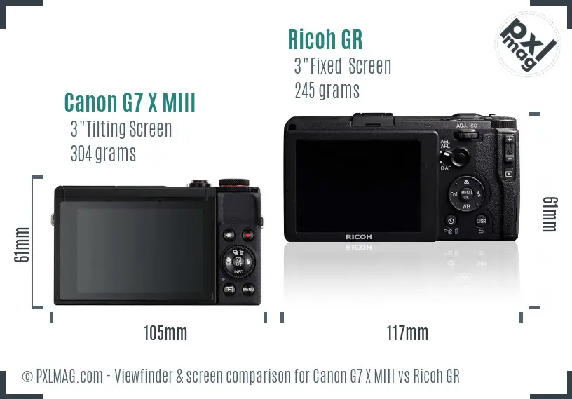 Canon G7 X MIII vs Ricoh GR Screen and Viewfinder comparison