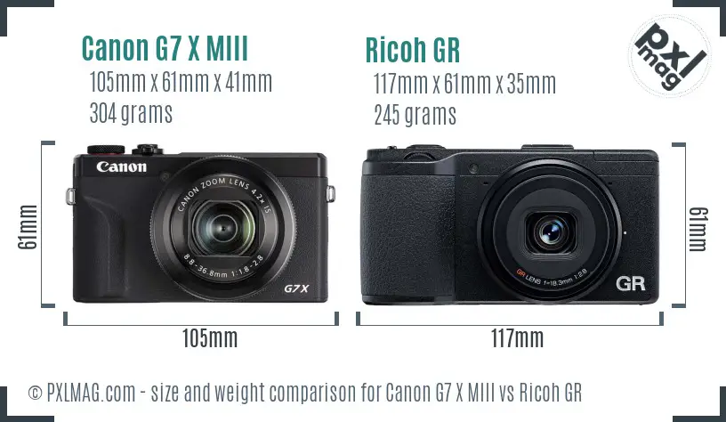 Canon G7 X MIII vs Ricoh GR size comparison