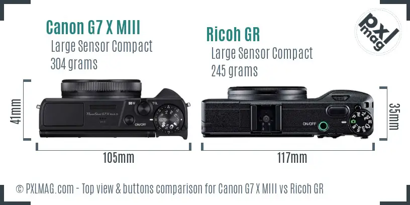 Canon G7 X MIII vs Ricoh GR top view buttons comparison