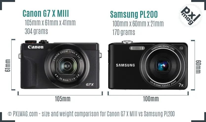 Canon G7 X MIII vs Samsung PL200 size comparison