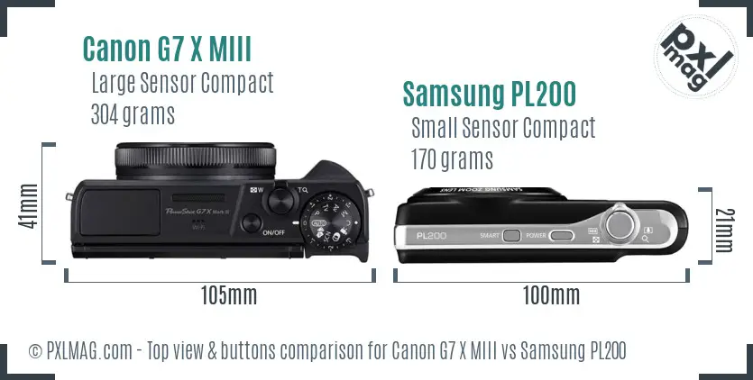 Canon G7 X MIII vs Samsung PL200 top view buttons comparison