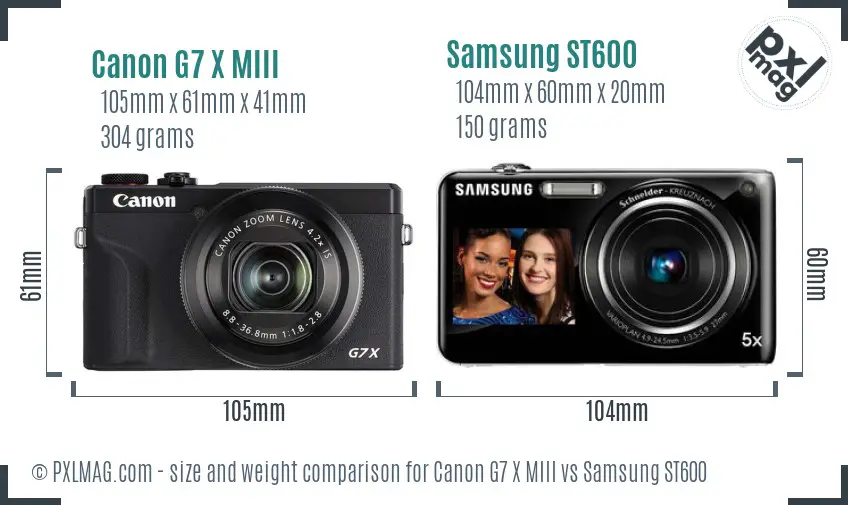 Canon G7 X MIII vs Samsung ST600 size comparison