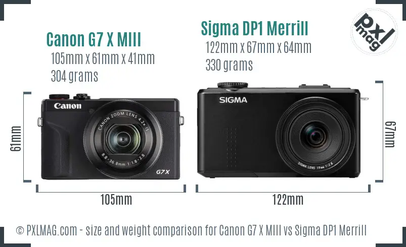 Canon G7 X MIII vs Sigma DP1 Merrill size comparison