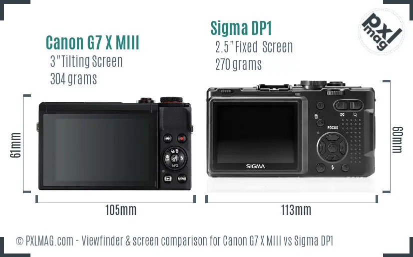Canon G7 X MIII vs Sigma DP1 Screen and Viewfinder comparison