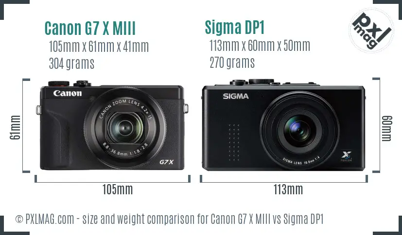 Canon G7 X MIII vs Sigma DP1 size comparison