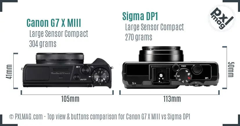 Canon G7 X MIII vs Sigma DP1 top view buttons comparison