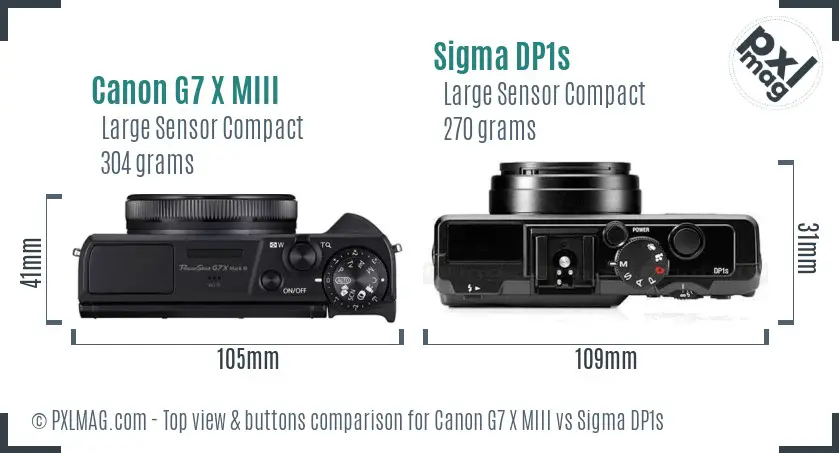Canon G7 X MIII vs Sigma DP1s top view buttons comparison