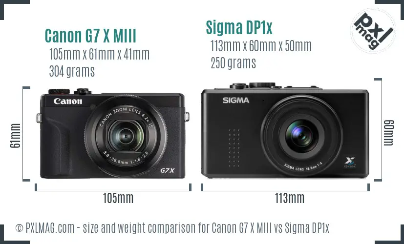 Canon G7 X MIII vs Sigma DP1x size comparison