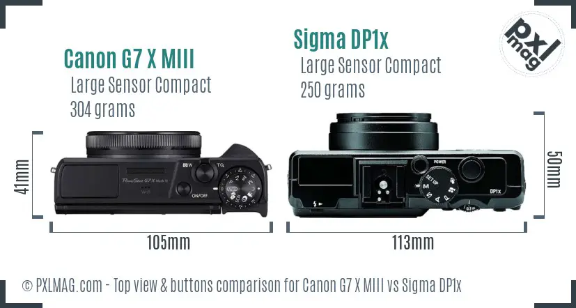 Canon G7 X MIII vs Sigma DP1x top view buttons comparison