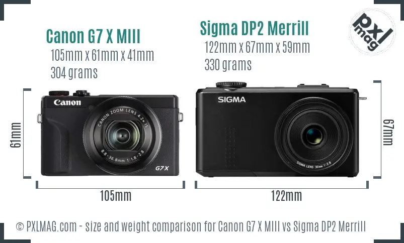 Canon G7 X MIII vs Sigma DP2 Merrill size comparison