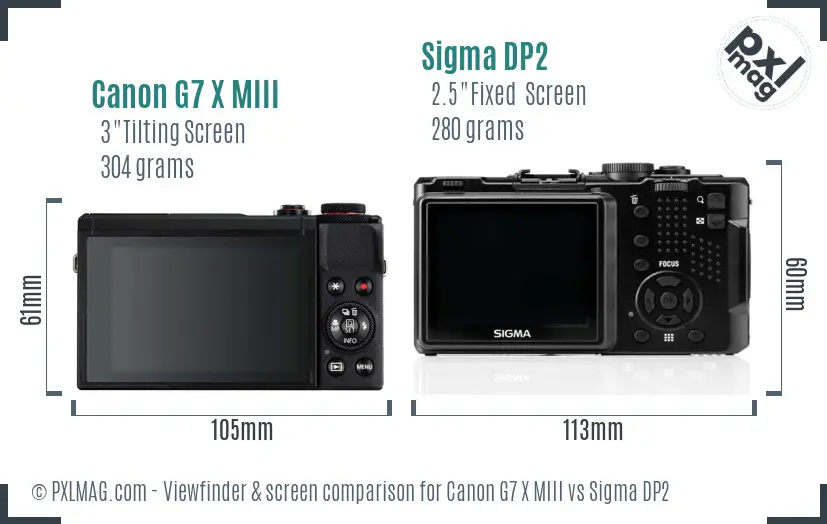 Canon G7 X MIII vs Sigma DP2 Screen and Viewfinder comparison