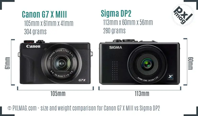Canon G7 X MIII vs Sigma DP2 size comparison