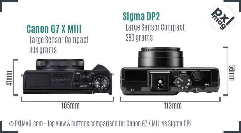 Canon G7 X MIII vs Sigma DP2 top view buttons comparison