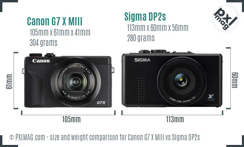 Canon G7 X MIII vs Sigma DP2s size comparison