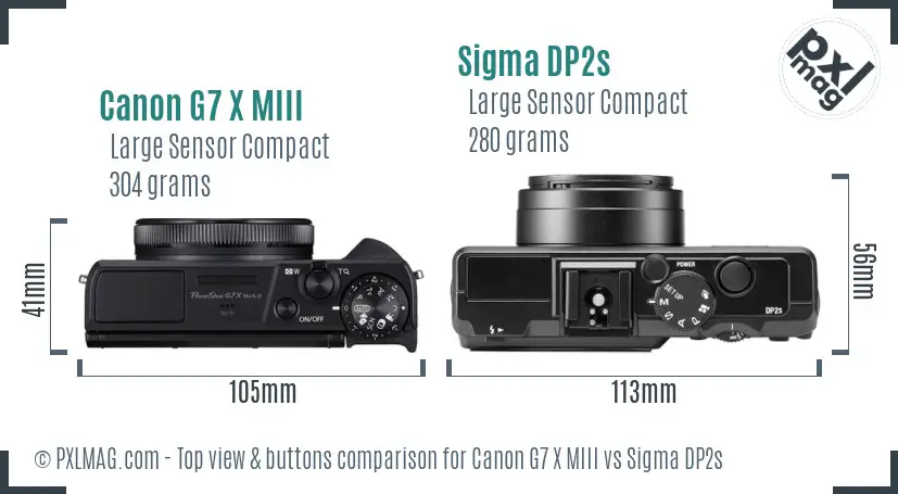 Canon G7 X MIII vs Sigma DP2s top view buttons comparison