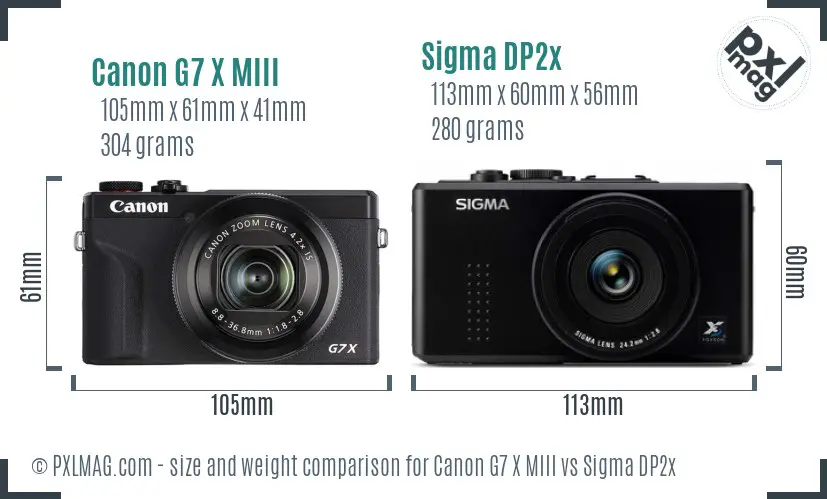 Canon G7 X MIII vs Sigma DP2x size comparison