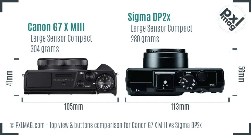 Canon G7 X MIII vs Sigma DP2x top view buttons comparison