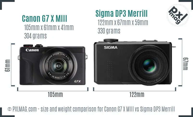 Canon G7 X MIII vs Sigma DP3 Merrill size comparison