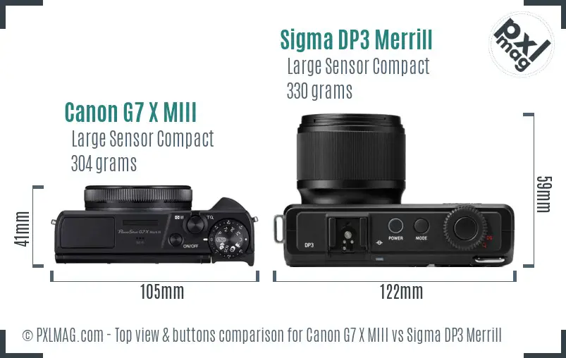 Canon G7 X MIII vs Sigma DP3 Merrill top view buttons comparison
