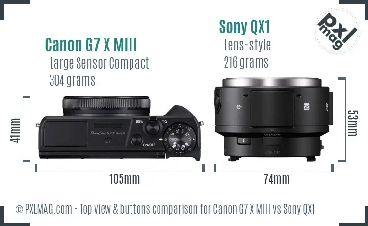 Canon G7 X MIII vs Sony QX1 top view buttons comparison