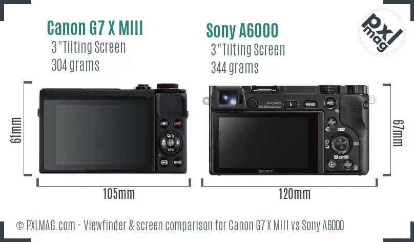 Canon G7 X MIII vs Sony A6000 Screen and Viewfinder comparison