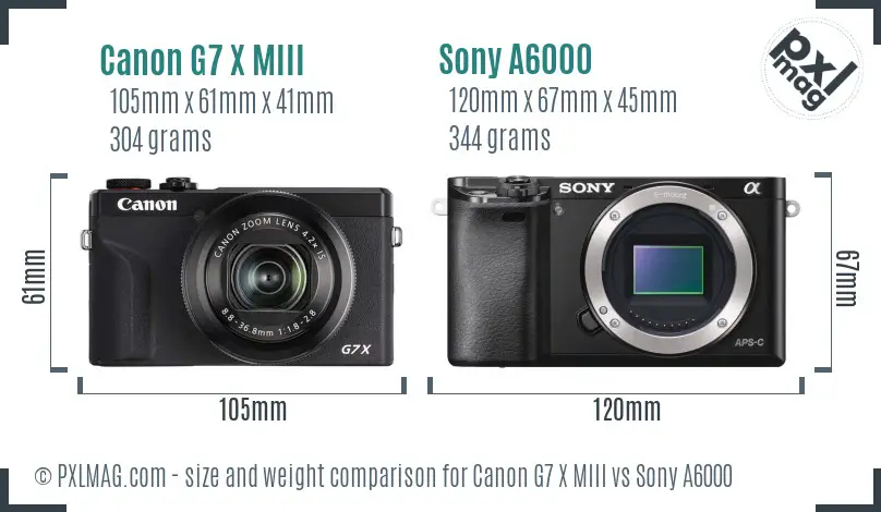 Canon G7 X MIII vs Sony A6000 size comparison