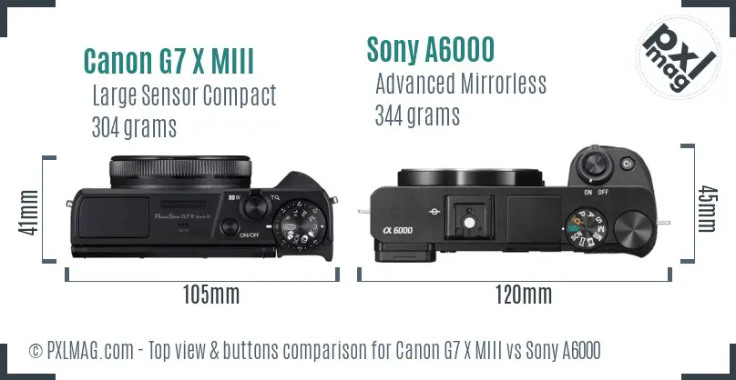 Canon G7 X MIII vs Sony A6000 top view buttons comparison