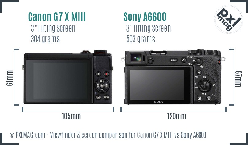 Canon G7 X MIII vs Sony A6600 Screen and Viewfinder comparison