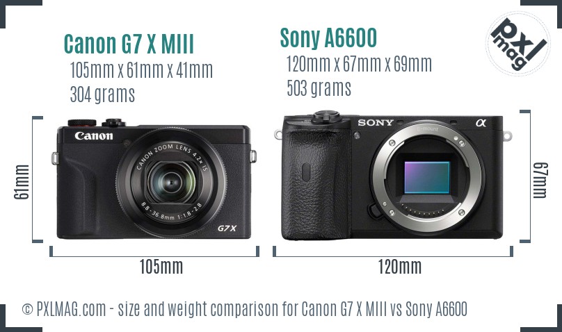 Canon G7 X MIII vs Sony A6600 size comparison