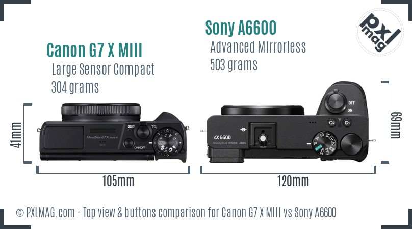 Canon G7 X MIII vs Sony A6600 top view buttons comparison
