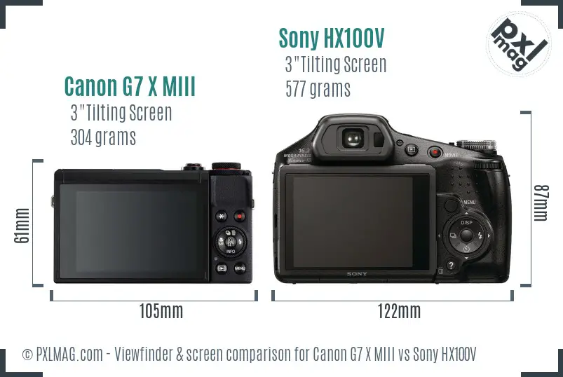 Canon G7 X MIII vs Sony HX100V Screen and Viewfinder comparison