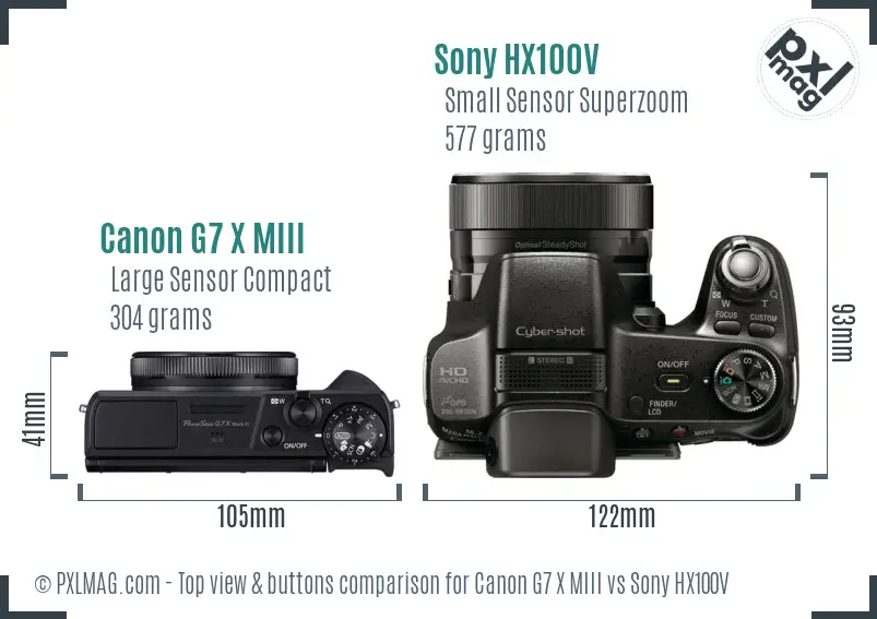 Canon G7 X MIII vs Sony HX100V top view buttons comparison